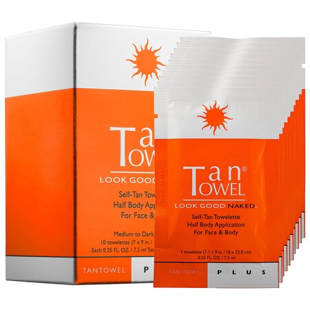 TanTowel Plus Self-Tan Towelette For Face & Body-Medium to Dark Skin Tones 10 Towelettes