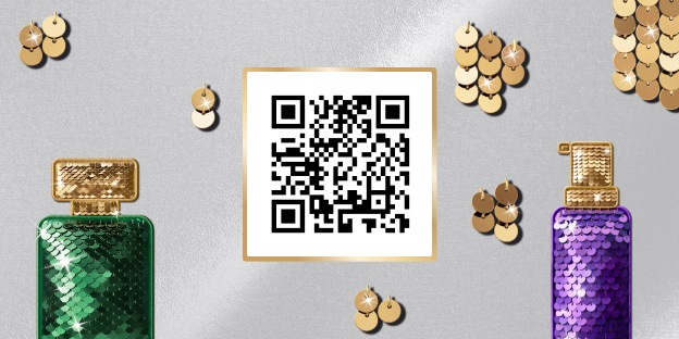 Code QR avec essentiels pailletés