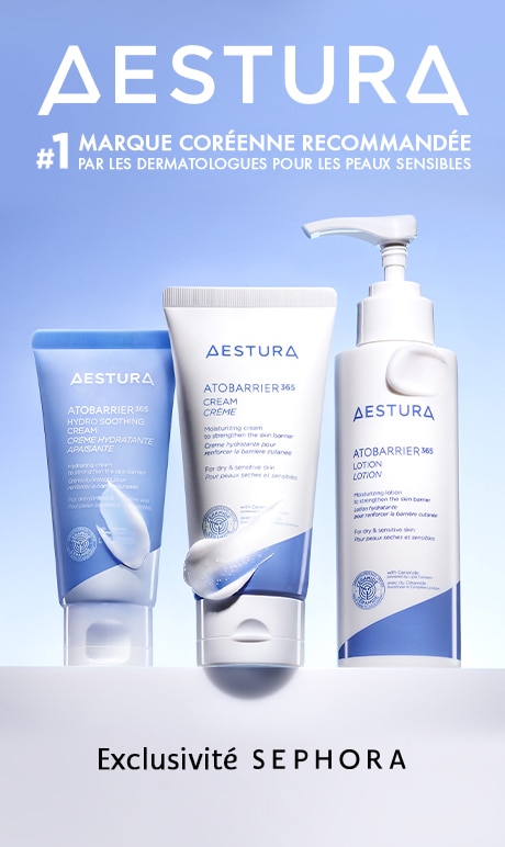 Aesura. La marque la plus recommandée pour la peau sensible par les dermatologues en Corée. Image des produits. Exclusivité Sephora.
