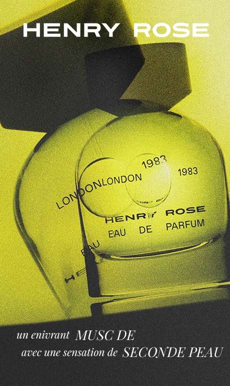 Henry Rose. Un musc de figue enivrant avec une allure de seconde peau. Image d’une bouteille de parfum.