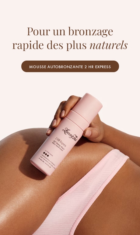 Loving Tan. pour un bronzage rapide des plus naturels. Mousse autobronzante 2 hr express. image du modèle tenant le produit.