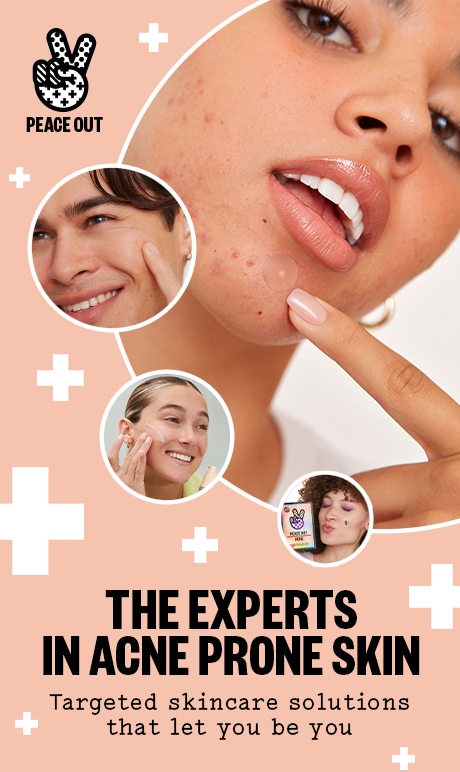 Peace Out. Les experts en peau à tendance acnéique. Des soins ciblés pour vous sentir bien dans votre peau. Image de modèles.