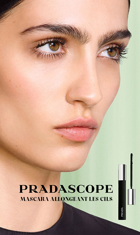 Pradascope. mascara allongeant. image du produit et du modèle.