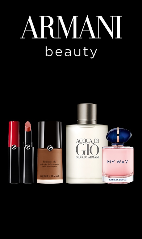 Armani Beauty | rouges à lèvres, flacon de fond de teint, bouteilles de parfum