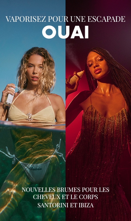 vaporisez pour une escapade OUAI instantanée. Nouvelle brume pour les cheveux et le corps. Santorini et Ibiza. 