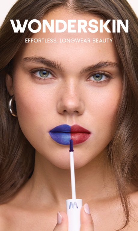wonderskin.  maquillage sans effort et longue tenue. image du modèle avec le produit.