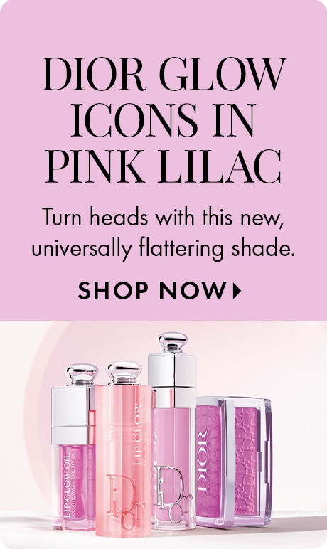 DIOR GLOW ICONS IN PINK LILAC | Turn heads with this new, universally flattering shade. SHOP NOW > | Image of Dior products in Pink Lilac.