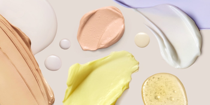 various colored swabs of generic serums, creams and liquids for skincare