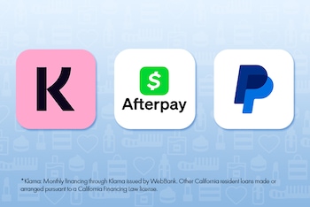 * Klarna: Monthly financing through Klarna issued by WebBank. Other California resident loans made or arranged pursuant to a California Financing Law license.
