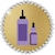 Graphic of hair treatment bottles on gold background with festive border
