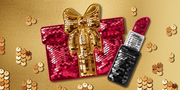 Red sequin present and lipstick