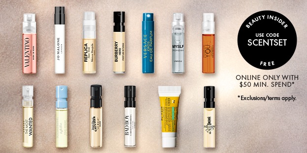 BEAUTY INSIDER USE CODE SCENTSET FREE ONLINE ONLY WITH $50 MIN. SPEND* *Exclusions/terms apply. bonus!