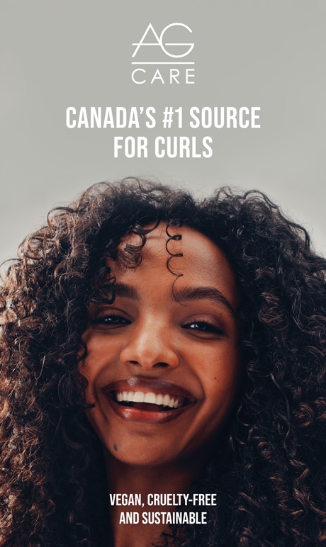 AG Care. Canada's #1 source for curls. vegan, cruelty-free and sustainable. Image of model.
