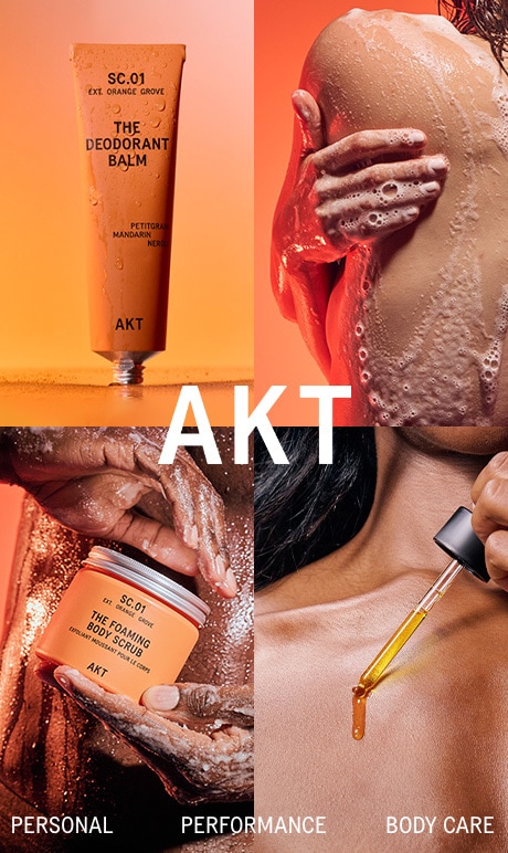 AKT. personal. performance. bodycare. images of products.