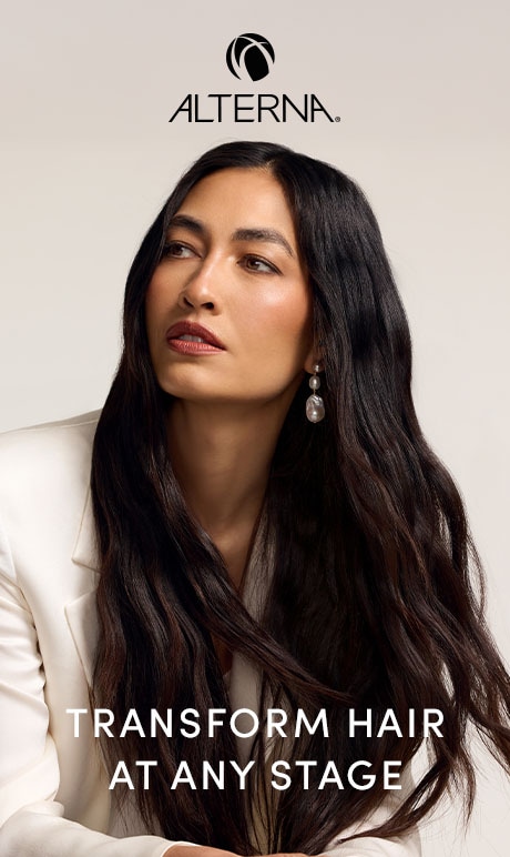 Alterna. Transform hair at any stage. Image of model.