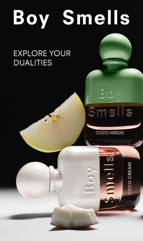 Boy Smells. Explore your dualities. image of fragrance bottles.