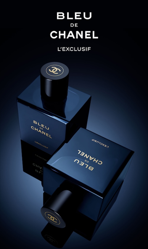 Blue de Chanel. L'exclusif. Image of fragrance bottle. 