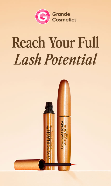Grande Cosmetics. Reach your full lash potential. Image of products.