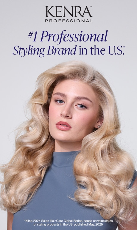 Kenra Professional. #1 Professional Styling Brand in the U.S.*. Image of model. *Kline 2024 Salon Hair Care Global Sciences, based on value sales of styling products in the us, published in May 2025.