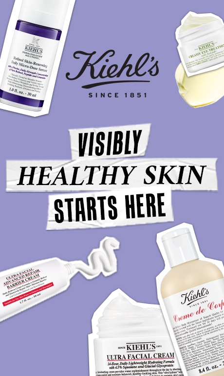 kiehls since 1851. visibly healthy skin starts here. image of products.