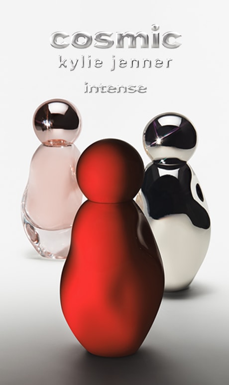 cosmic. kylie jenner. intense image of product bottle.