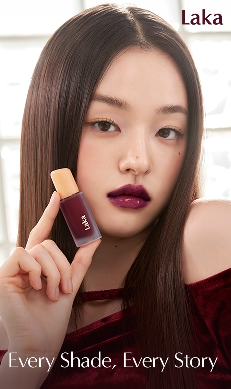 Laka. Every Shade, Every Story. Image of model with product.