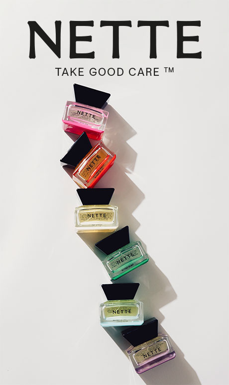 Nette. Take good care. Image of product bottles.