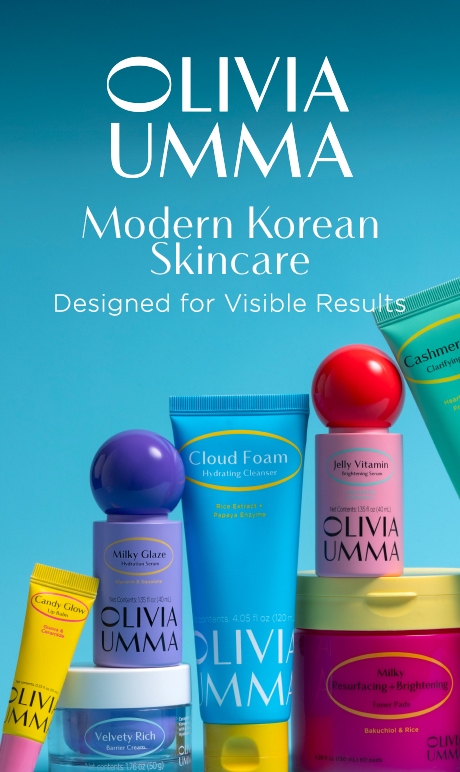 OLIVIAUMMA. Modern Korean skincare. Designed for visible results. Image of products.