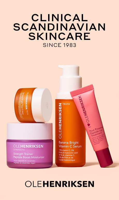 Clinical Scandinavian Skincare since 1983. olehenriksen. image of products.