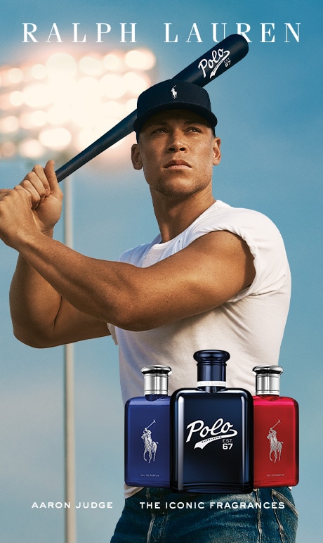 Ralph Lauren. Aaron Judge. The iconic Fragrances. Image of fragrance bottle.