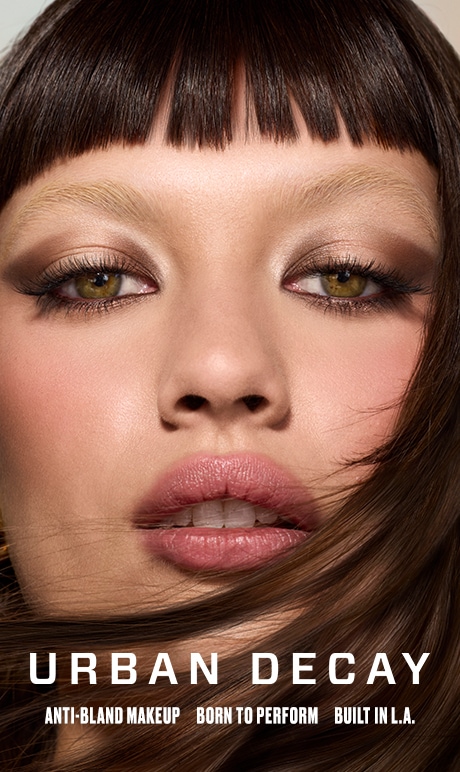 Urban Decay. anti-bland makeup. born to perform. built in la. image of model.