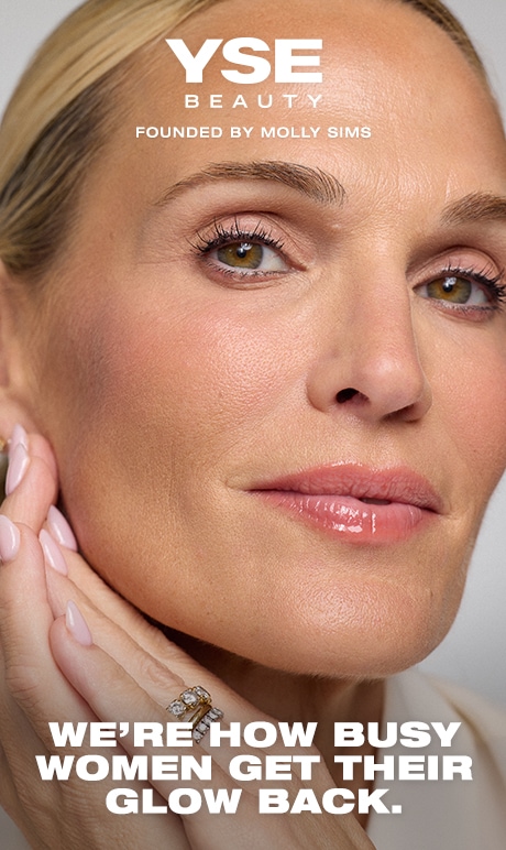 YSE beauty founded by molly sims. we're how busy women get their glow back. image of founder.
