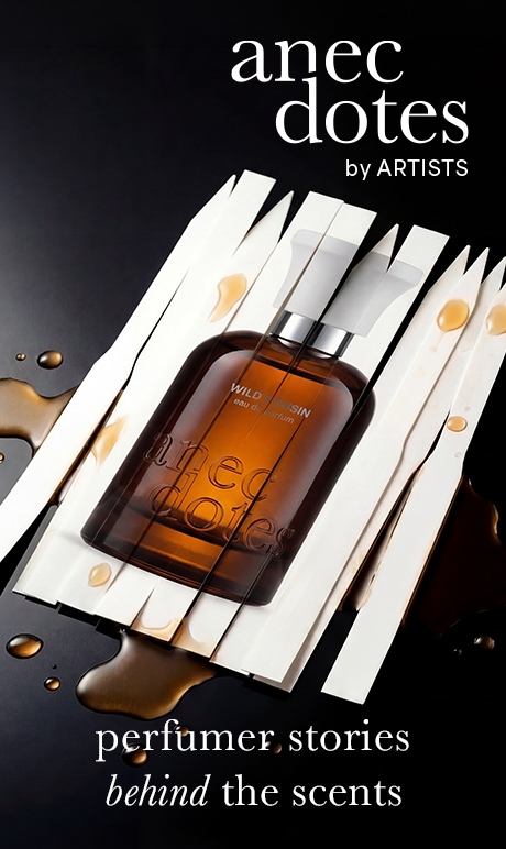 ancedotes by artists. perfumer stories behind the scents. image of fragrance bottles.