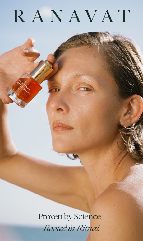 Ranavat. rooted in science. rooted in routine. image of model holding product.