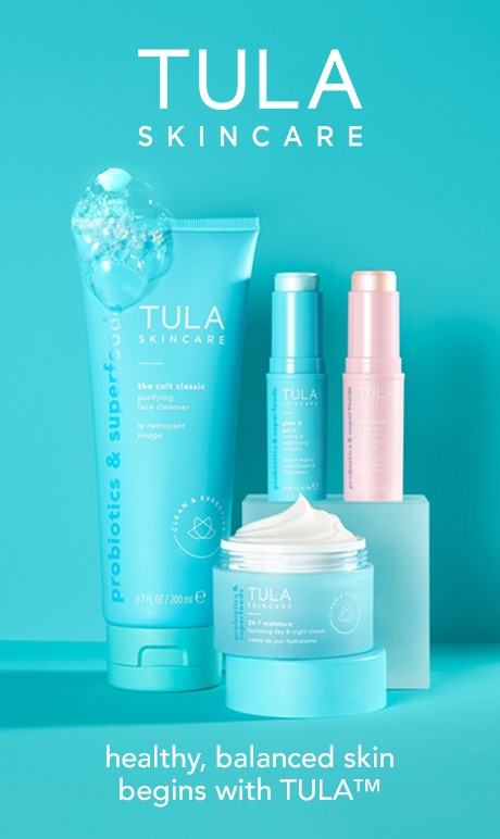 Tula Skincare. healthy, balanced skin begins with Tula. Image of products. 