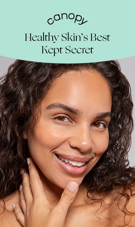 Canopy. Healthy skins best kept secret. Image of model. 
