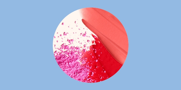 Red outlined icon of makeup cosmetics