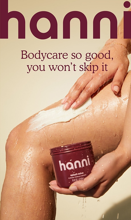 hanni. bodycare so good, you wont skip it. image of model using products.