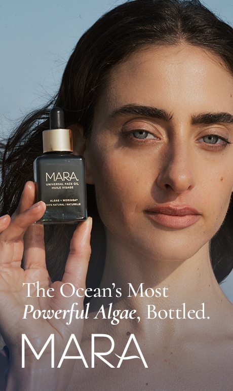 The Ocean's Most Powerful Algae, Bottled. MARA. Image of model holding product. 