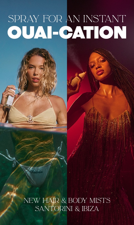 spray for an instant. oaui-cation. new hair and body mist. santorini & ibiza. 