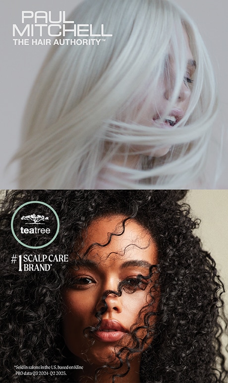 Paul Mitchell. the hair authority. teatree #1 scalp care brand. image of models.