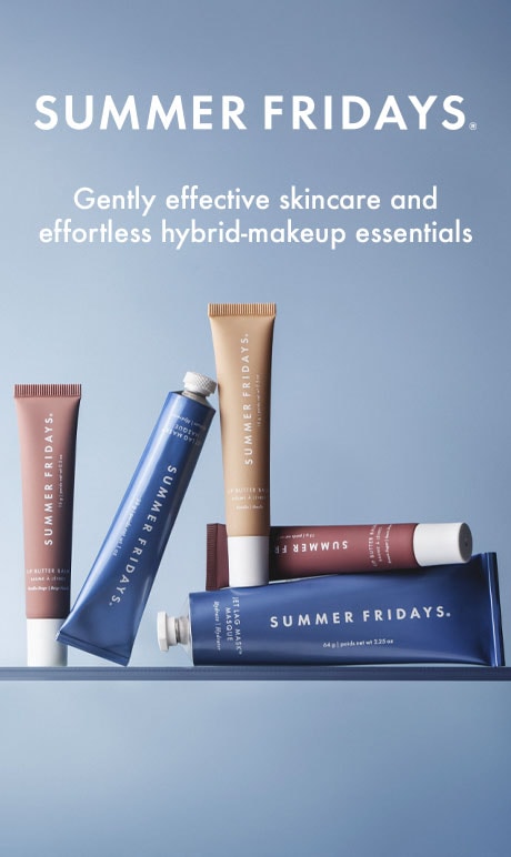 Summer Fridays. gently effective skincare and effortless hybrid-makeup essentials. Image of products.