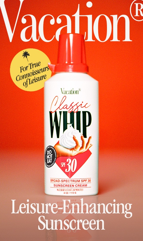 Vacation. For true connisseurs of leisure. leisure-enhancing sunscreen. Image of product.