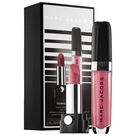 MARC JACOBS BEAUTY REINVENTED LIP DUO LE MARC LIP CREME IN SLOW BURN/ENAMORED HI-SHINE LIP LACQUER LIP GLOSS IN ALLOW M