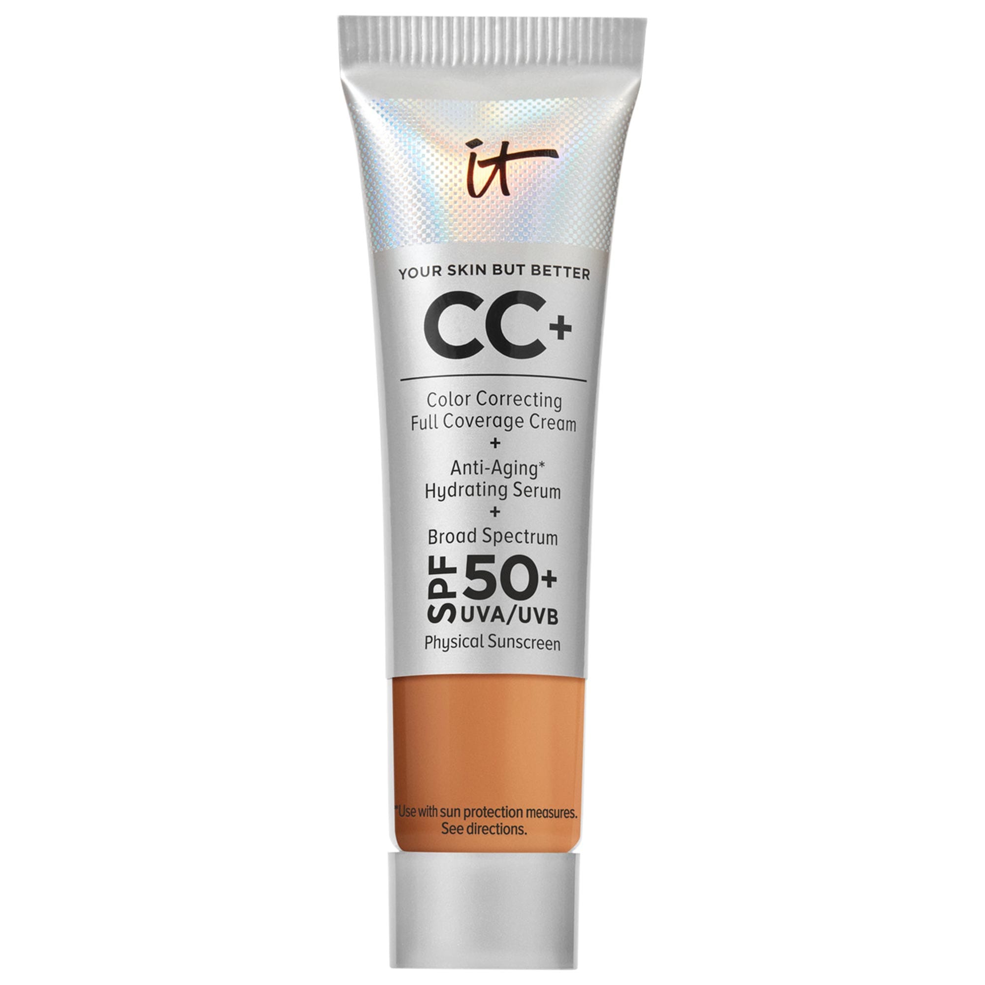 IT Cosmetics Mini CC+ Cream Full Coverage Color Correcting Foundation with SPF 50+ Tan 0.4 oz/12 mL