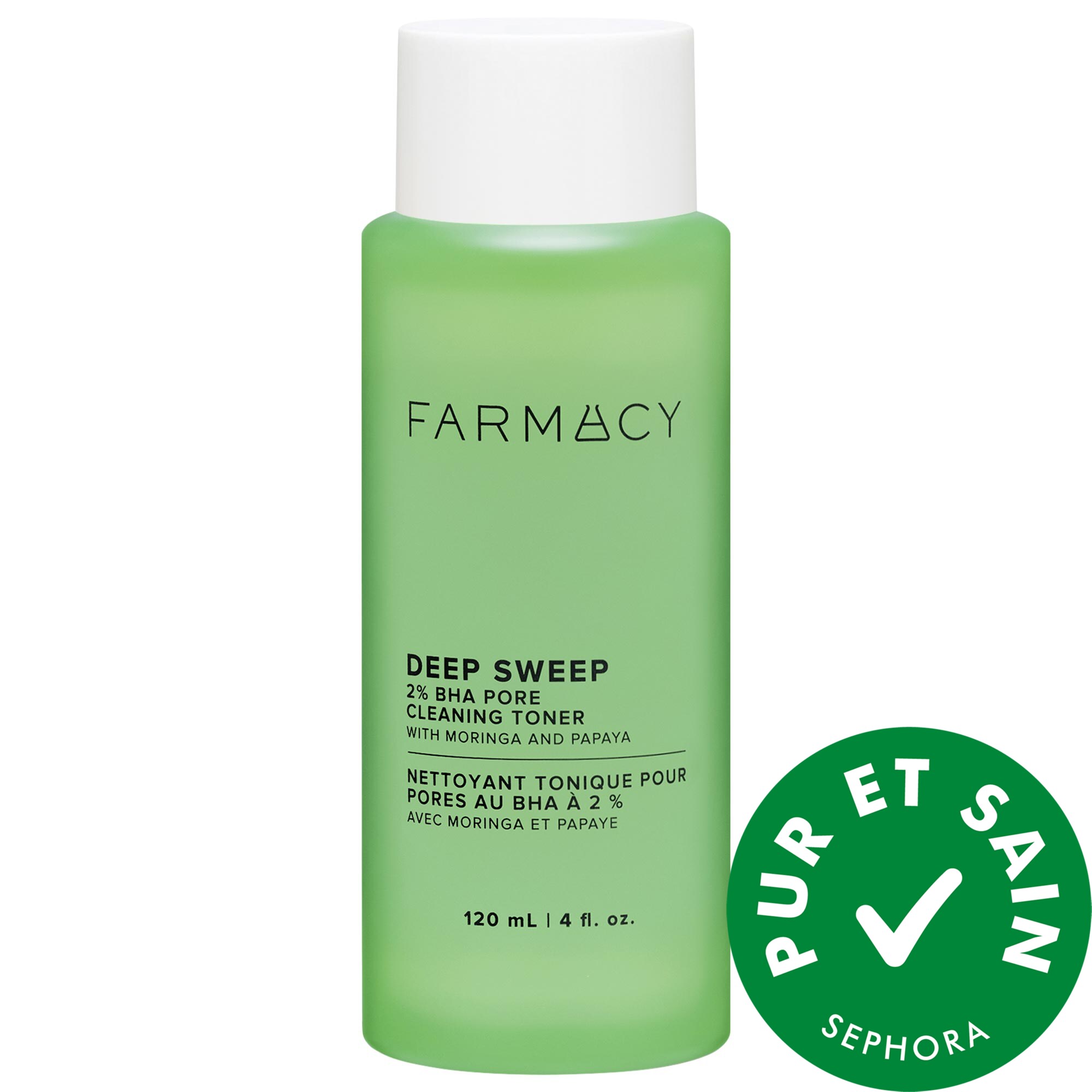 Farmacy Lotion tonique purifiant les pores 2 % BHA Deep Sweep avec moringa + papaye 4.0 oz/ 120 mL