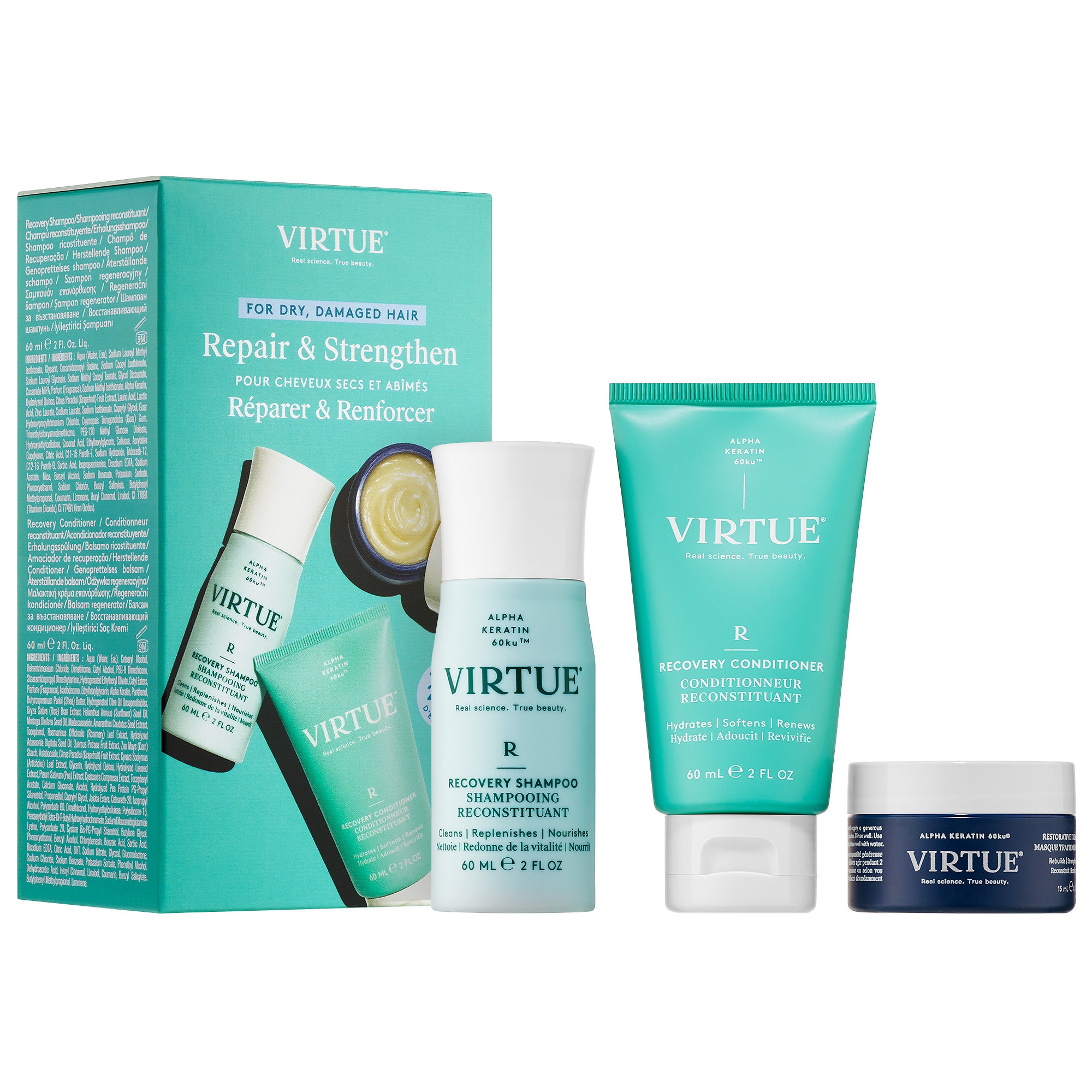 Virtue Hydrating Recovery Discovery Set for dry, Damaged & Colored Hair