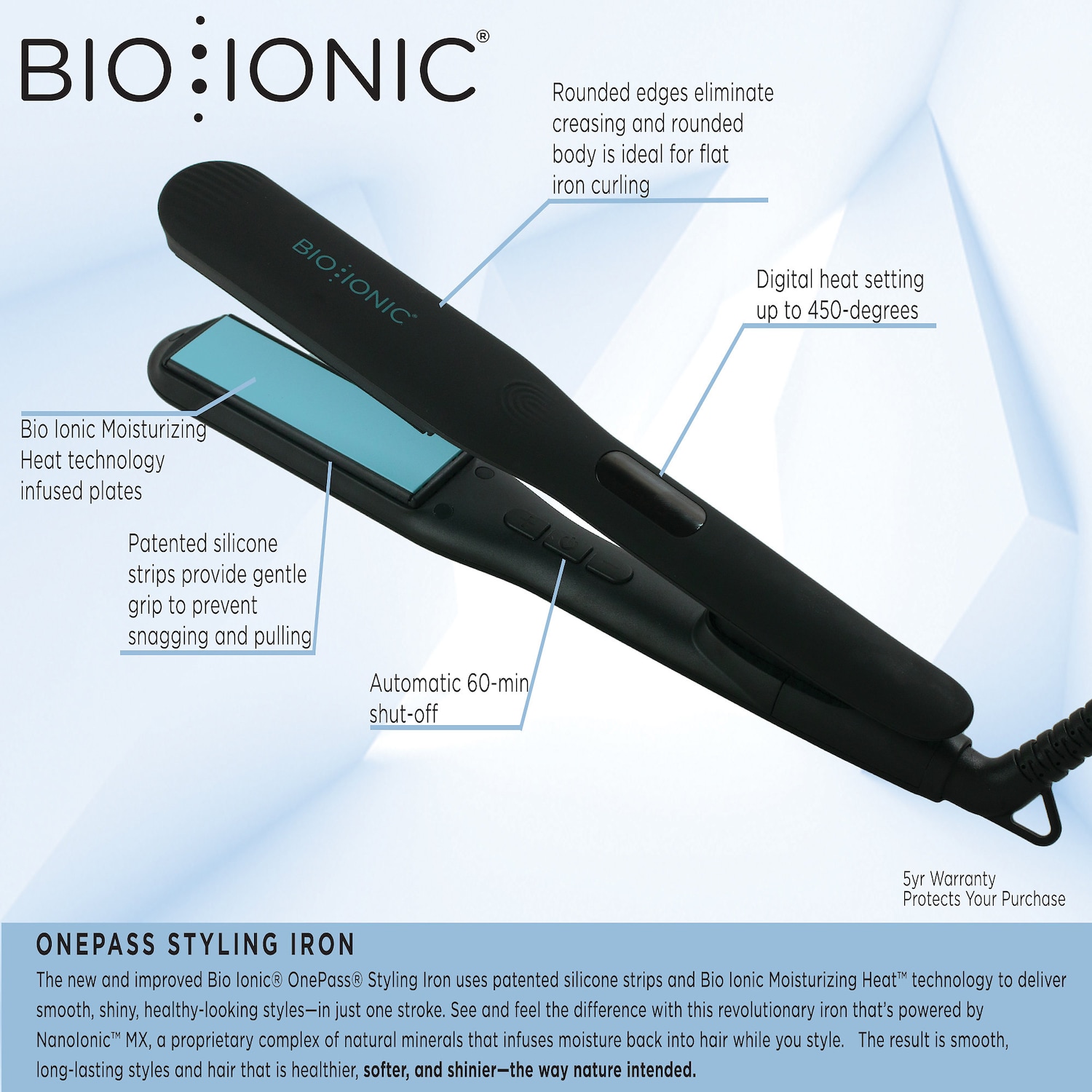 Утюжок для укладки волос Bio Ionic OnePass — фото 7