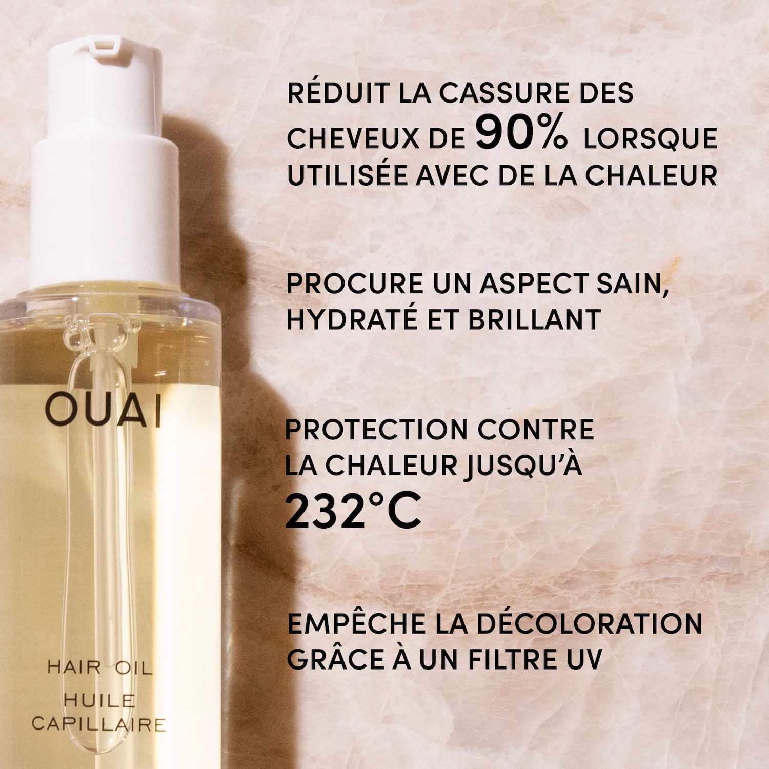 Huile légère protectrice contre la chaleur pour contrôler les frisottis.