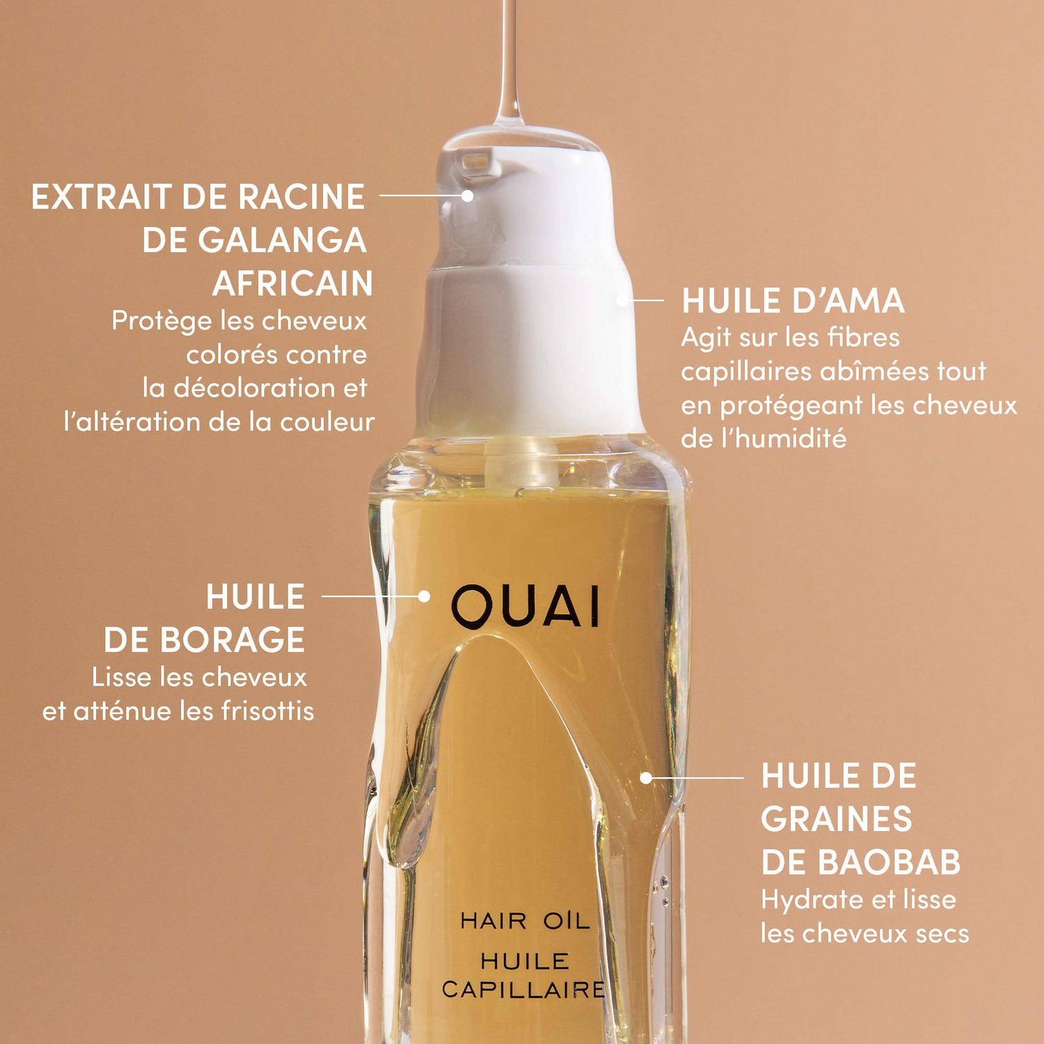 Huile légère protectrice contre la chaleur pour contrôler les frisottis.